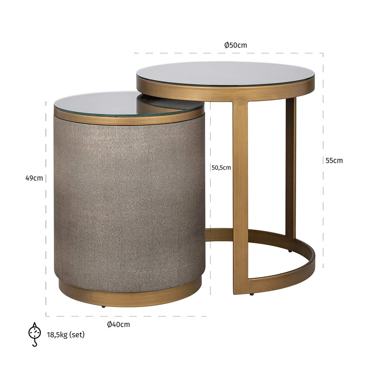 End table Bloomville set of 2 incl. glass (Gold)