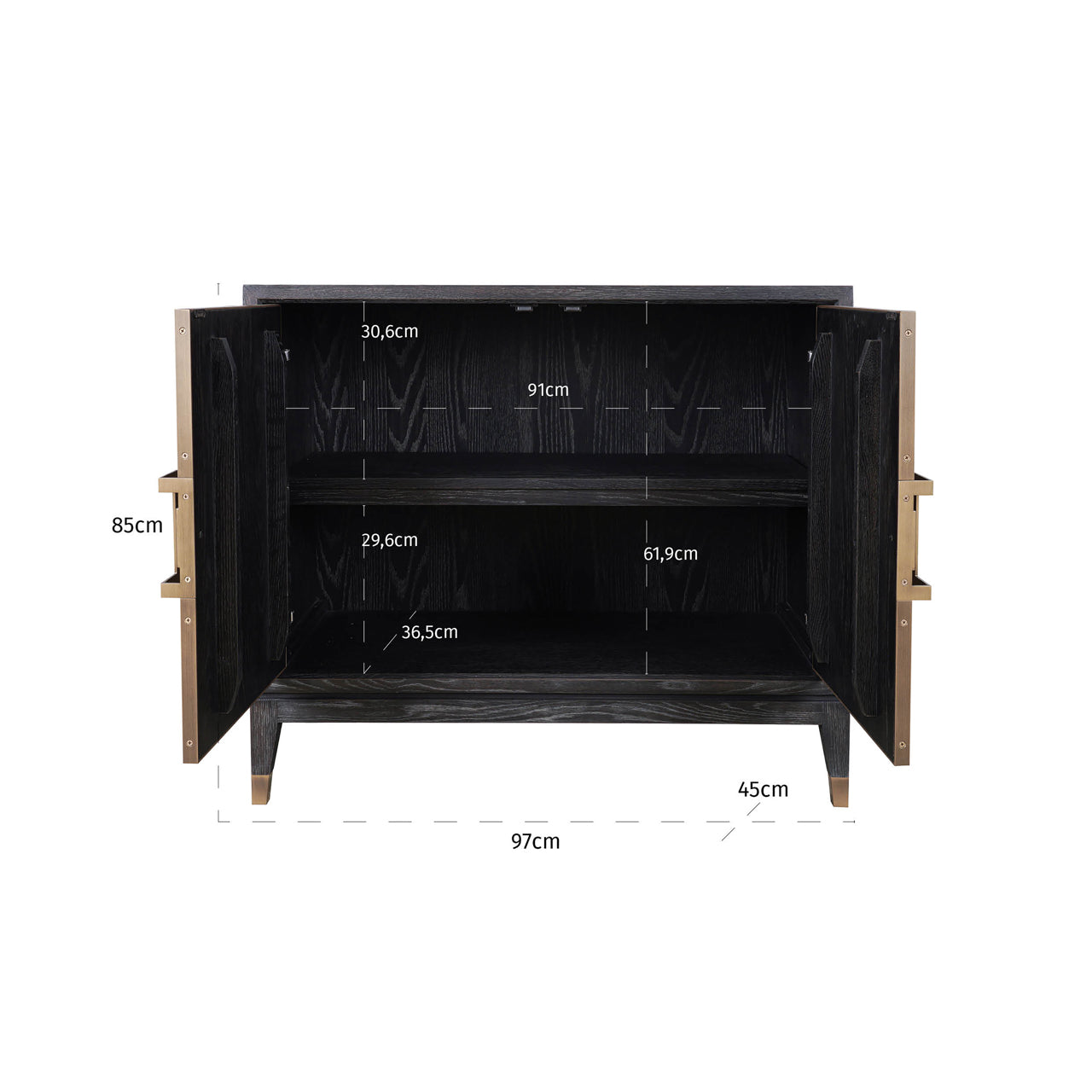 Richmond Interiors Bloomville Grey Shagreen & Black Oak Wood Gold Accents Sideboard