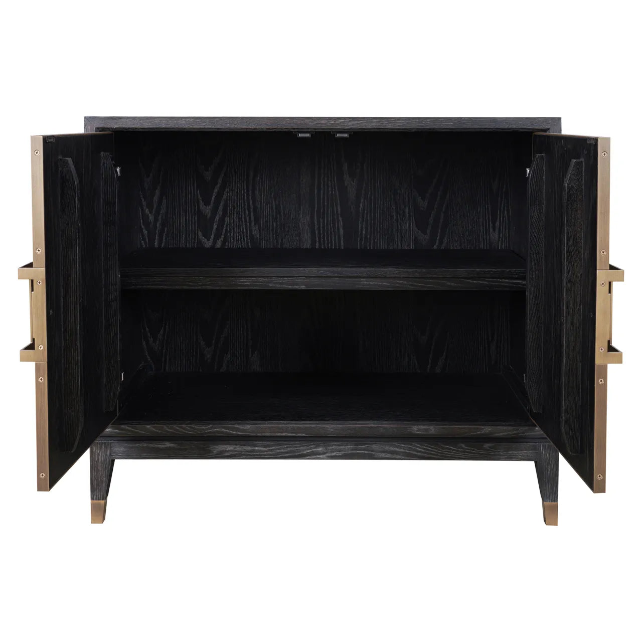 Richmond Interiors Bloomville Grey Shagreen & Black Oak Wood Gold Accents Sideboard