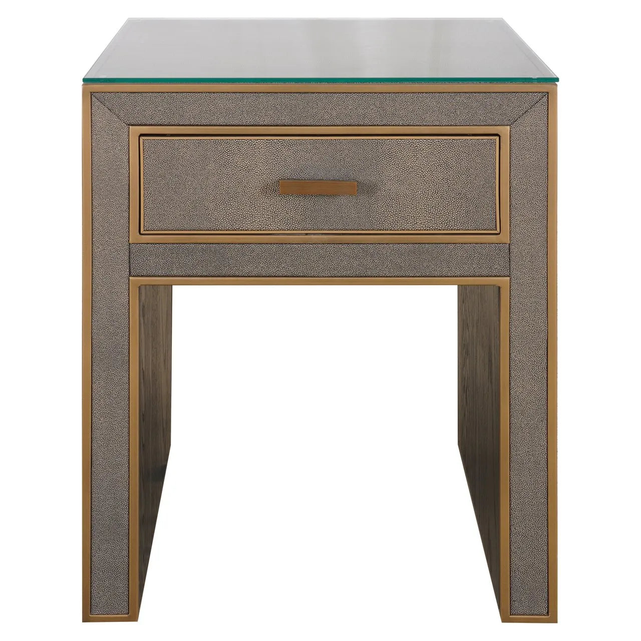 Richmond Interiors Bloomville Grey Shagreen & Gold Bedside Table