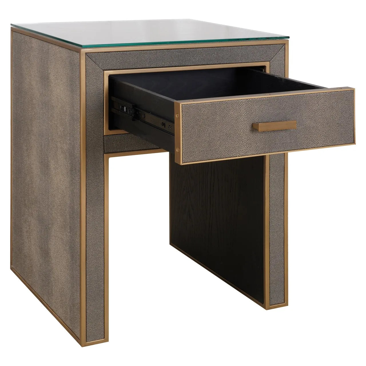Richmond Interiors Bloomville Grey Shagreen & Gold Bedside Table