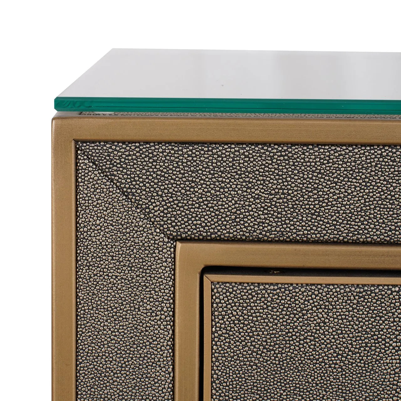 Richmond Interiors Bloomville Grey Shagreen & Gold Bedside Table