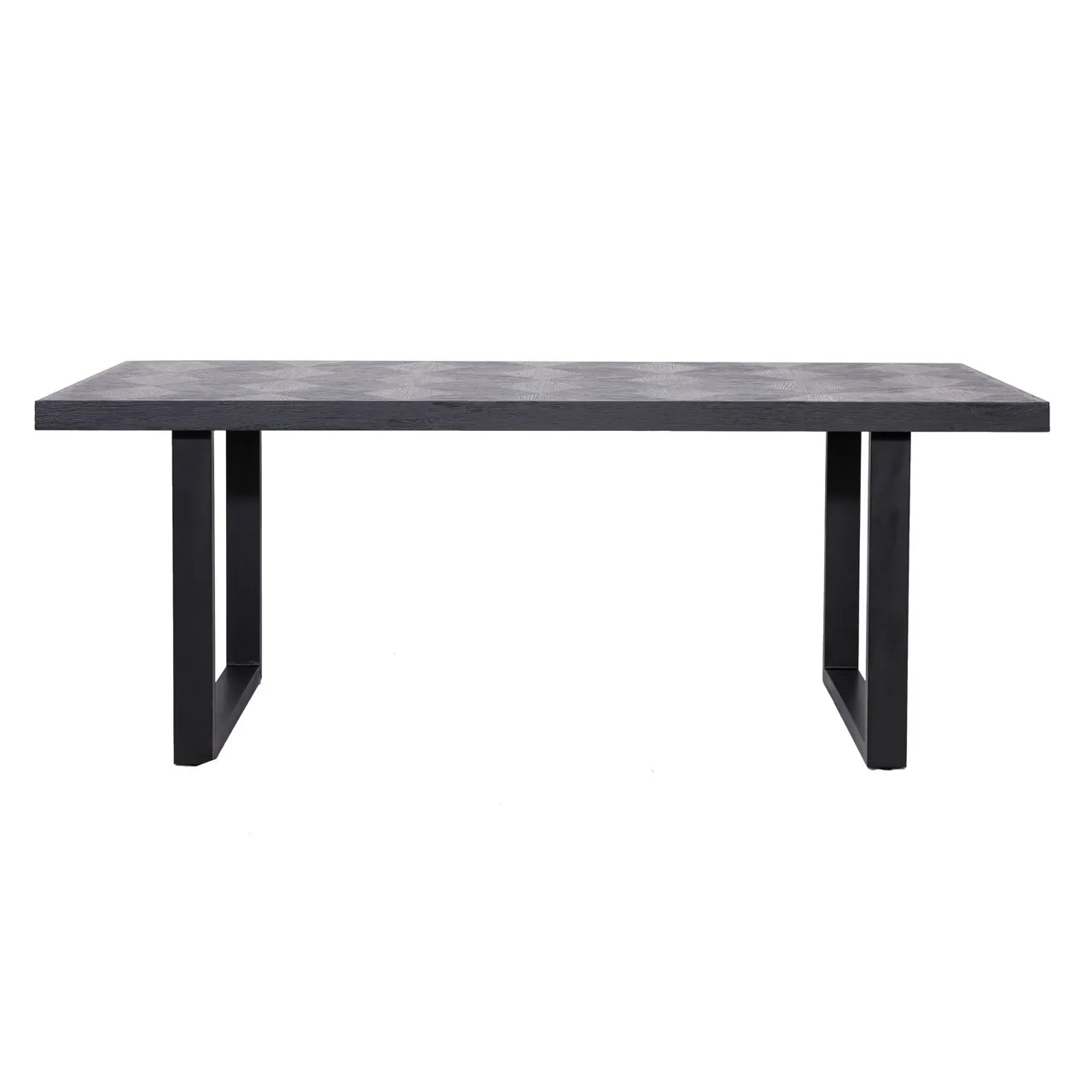 Richmond Interiors Blax Black Oak Wood Isometric Cube Pattern Rectangle Dining Table | 6-8 Seater