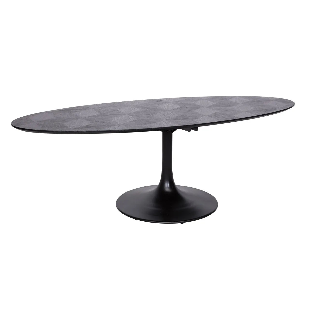 Richmond Interiors Blax Black Oak Wood Isometric Cube Pattern Oval Dining Table | 10 Seater