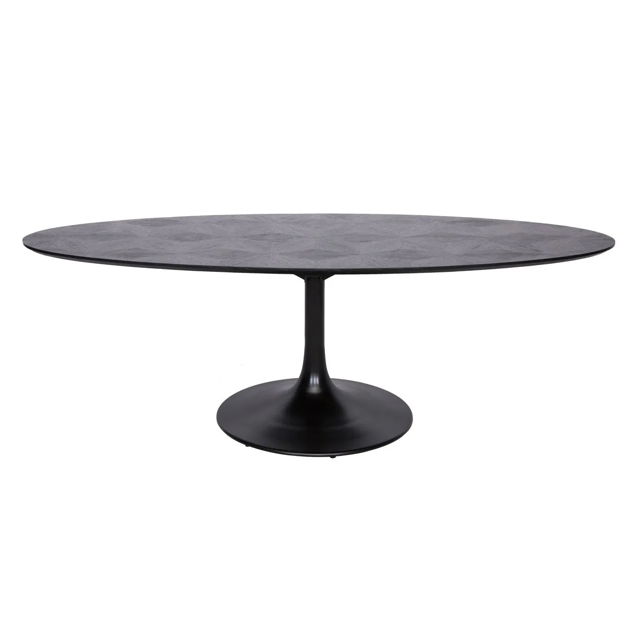 Richmond Interiors Blax Black Oak Wood Isometric Cube Pattern Oval Dining Table | 10 Seater