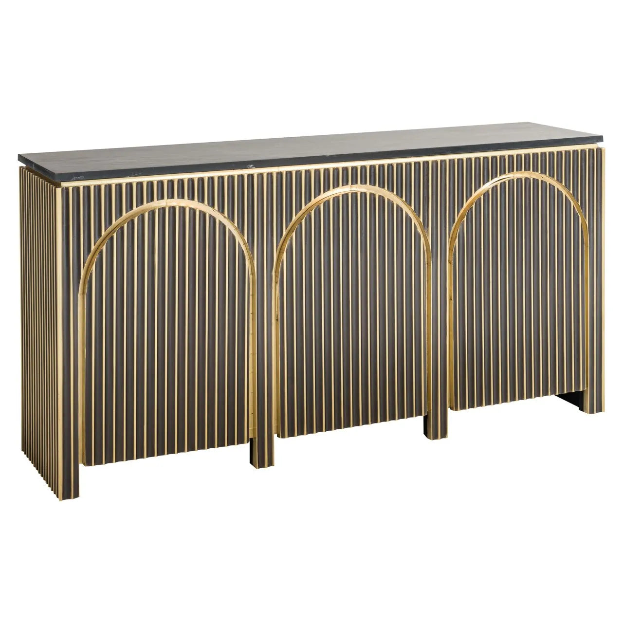 Richmond Interiors Les Arcs Brushed Gold & Black Marble Sideboard