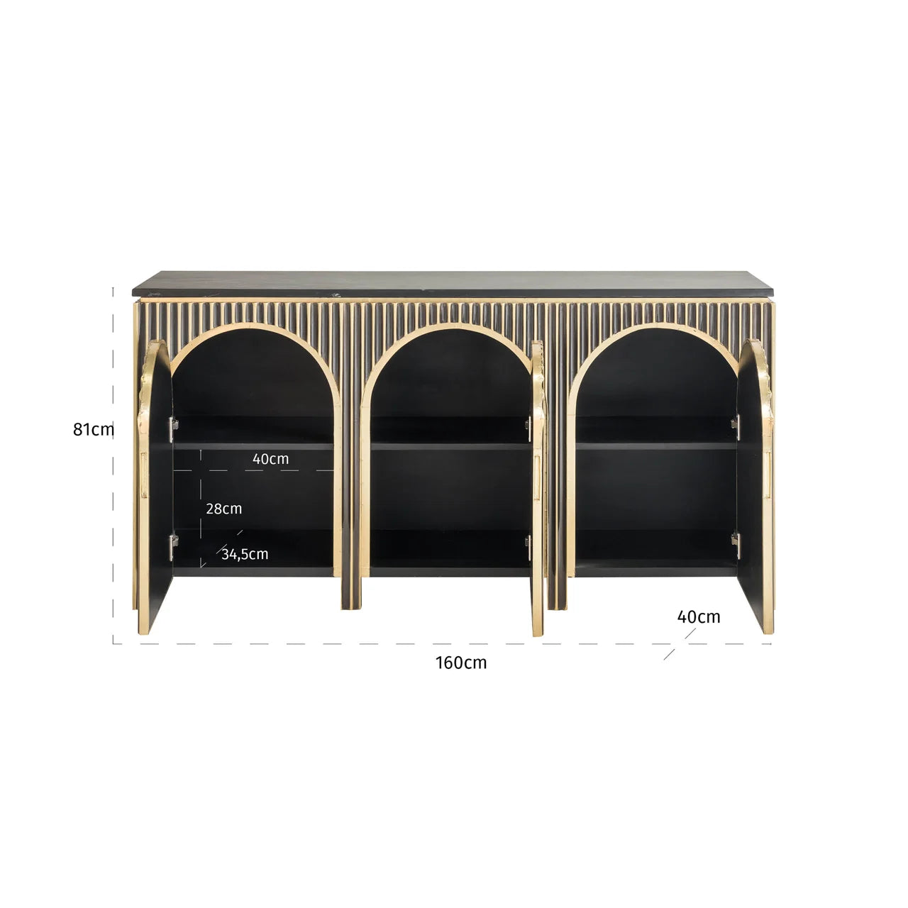 Richmond Interiors Les Arcs Brushed Gold & Black Marble Sideboard