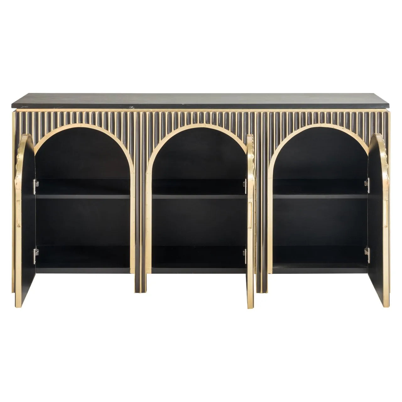 Richmond Interiors Les Arcs Brushed Gold & Black Marble Sideboard