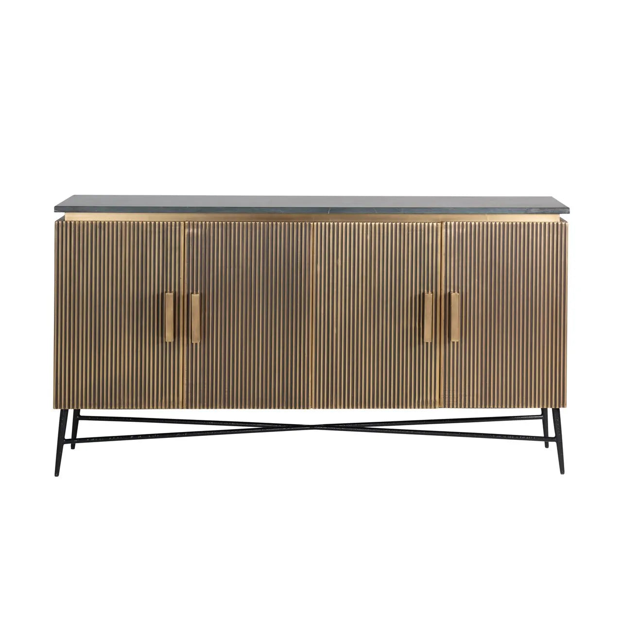 Richmond Interiors Ironville Black Marble & Gold Ribbed Sideboard