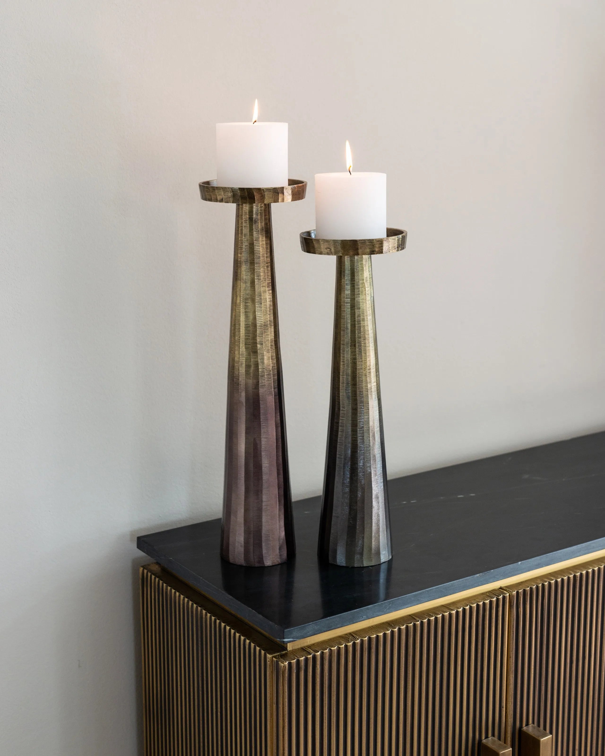 Richmond Interiors Ironville Black Marble & Gold Ribbed Sideboard