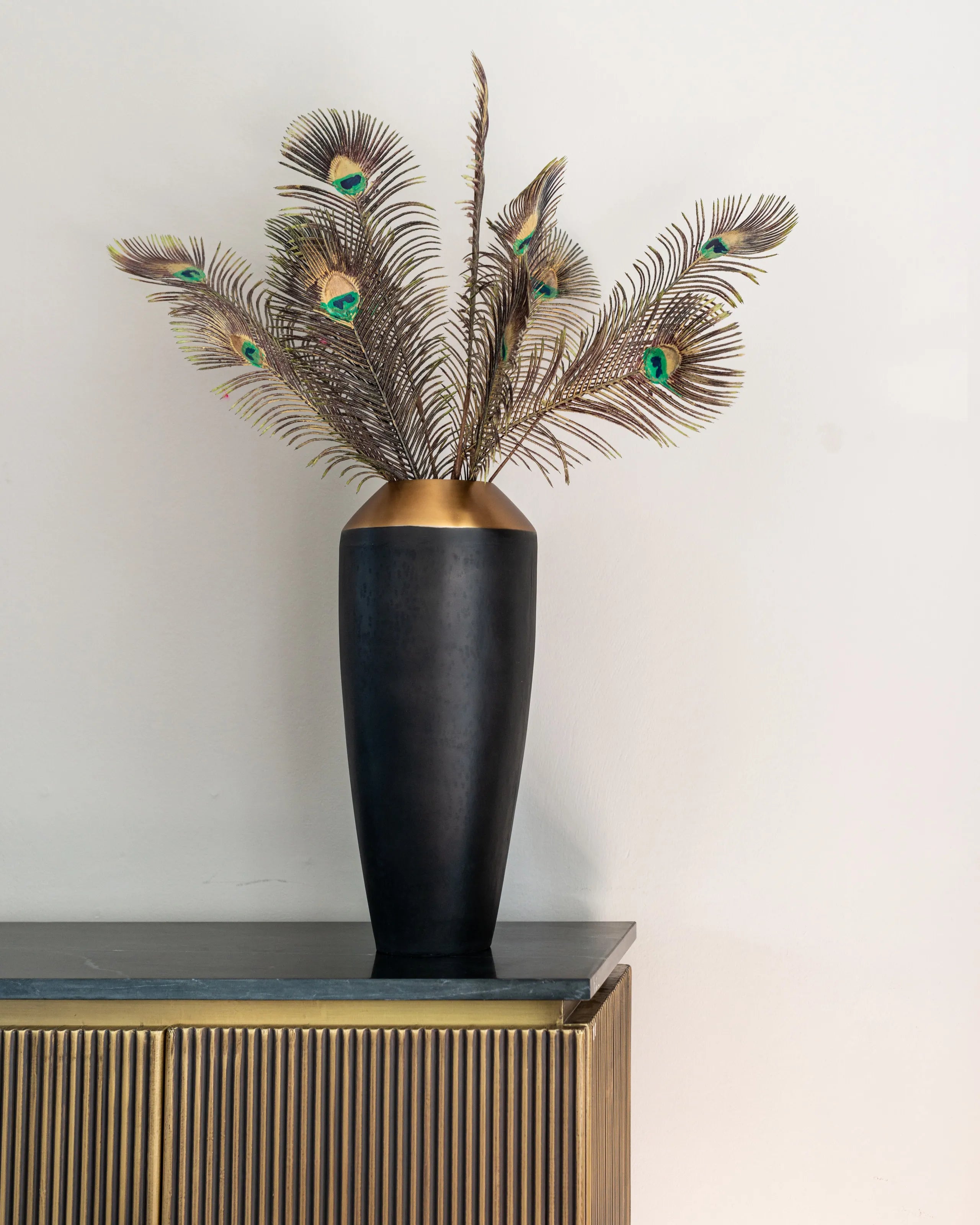 Richmond Interiors Ironville Black Marble & Gold Ribbed Sideboard