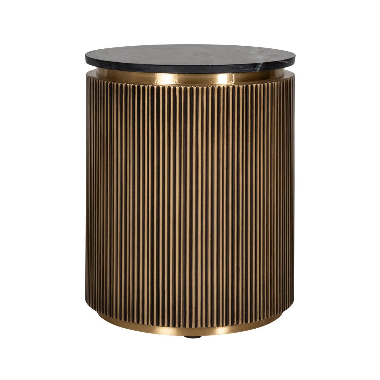 Richmond Interiors Ironville Black Marble & Gold Ribbed Side Table