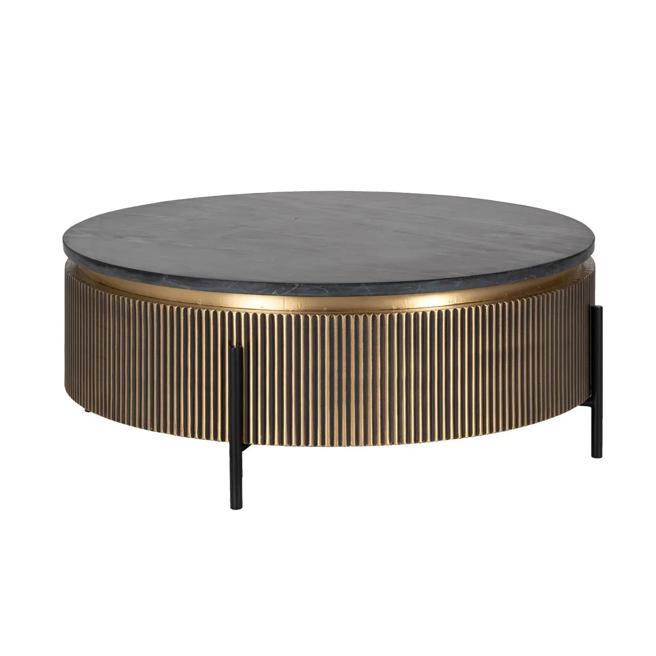 Richmond Interiors Ironville Black Marble & Gold Ribbed Round Coffee Table