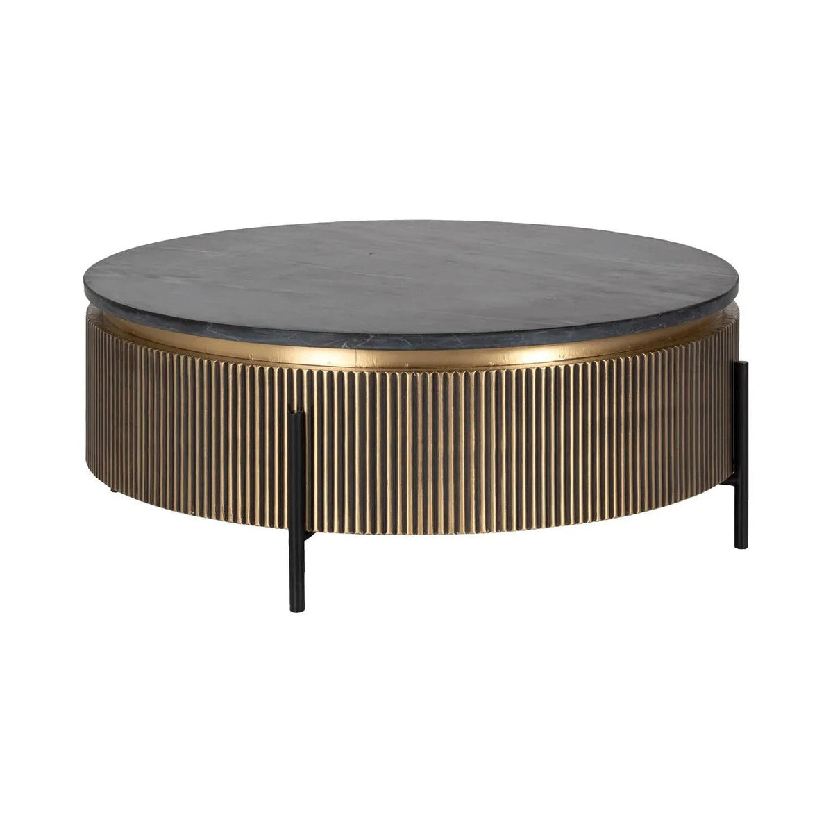 Richmond Interiors Ironville Black Marble & Gold Ribbed Round Coffee Table