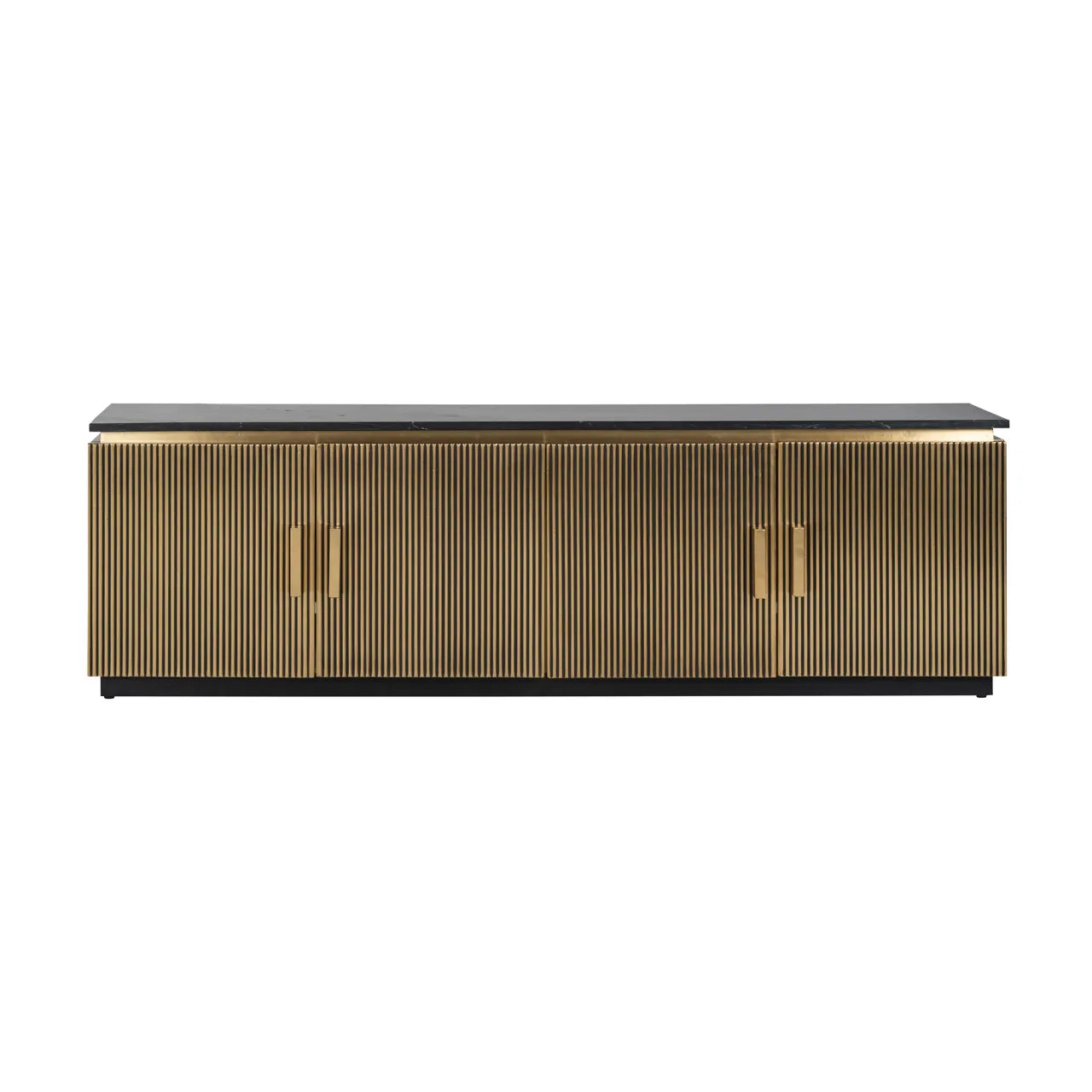 Richmond Interiors Ironville Black Marble & Gold Ribbed TV Unit | 4 Doors