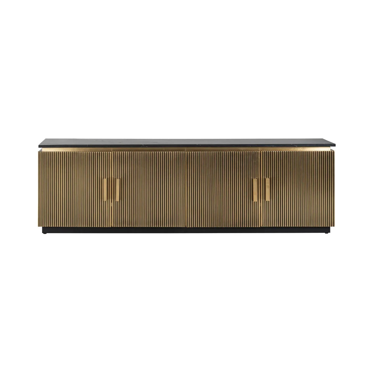 Richmond Interiors Ironville Black Marble & Gold Ribbed TV Unit | 4 Doors