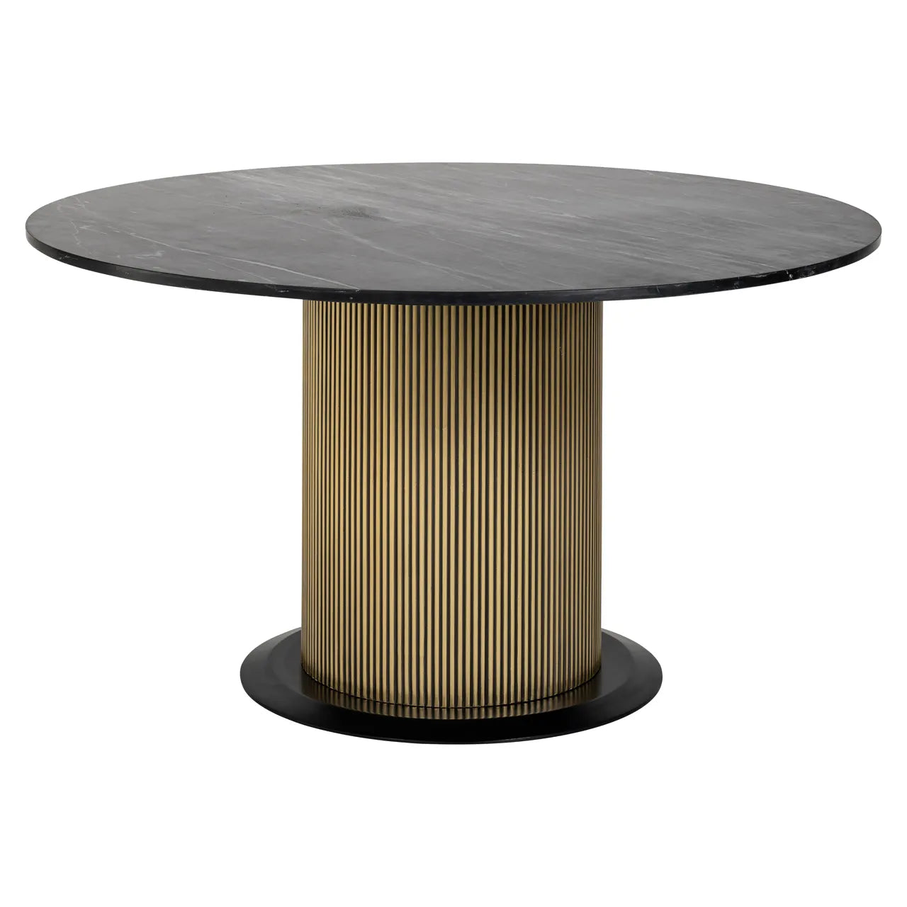 Richmond Interiors Ironville Black Marble & Gold Ribbed Round Dining Table