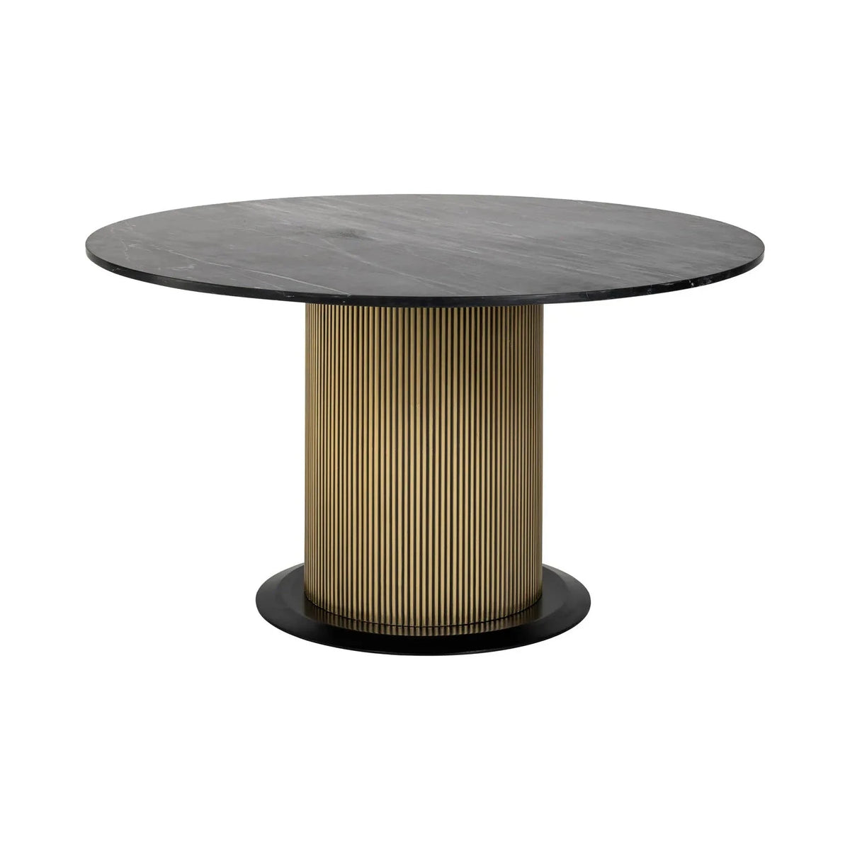 Richmond Interiors Ironville Black Marble & Gold Ribbed Round Dining Table
