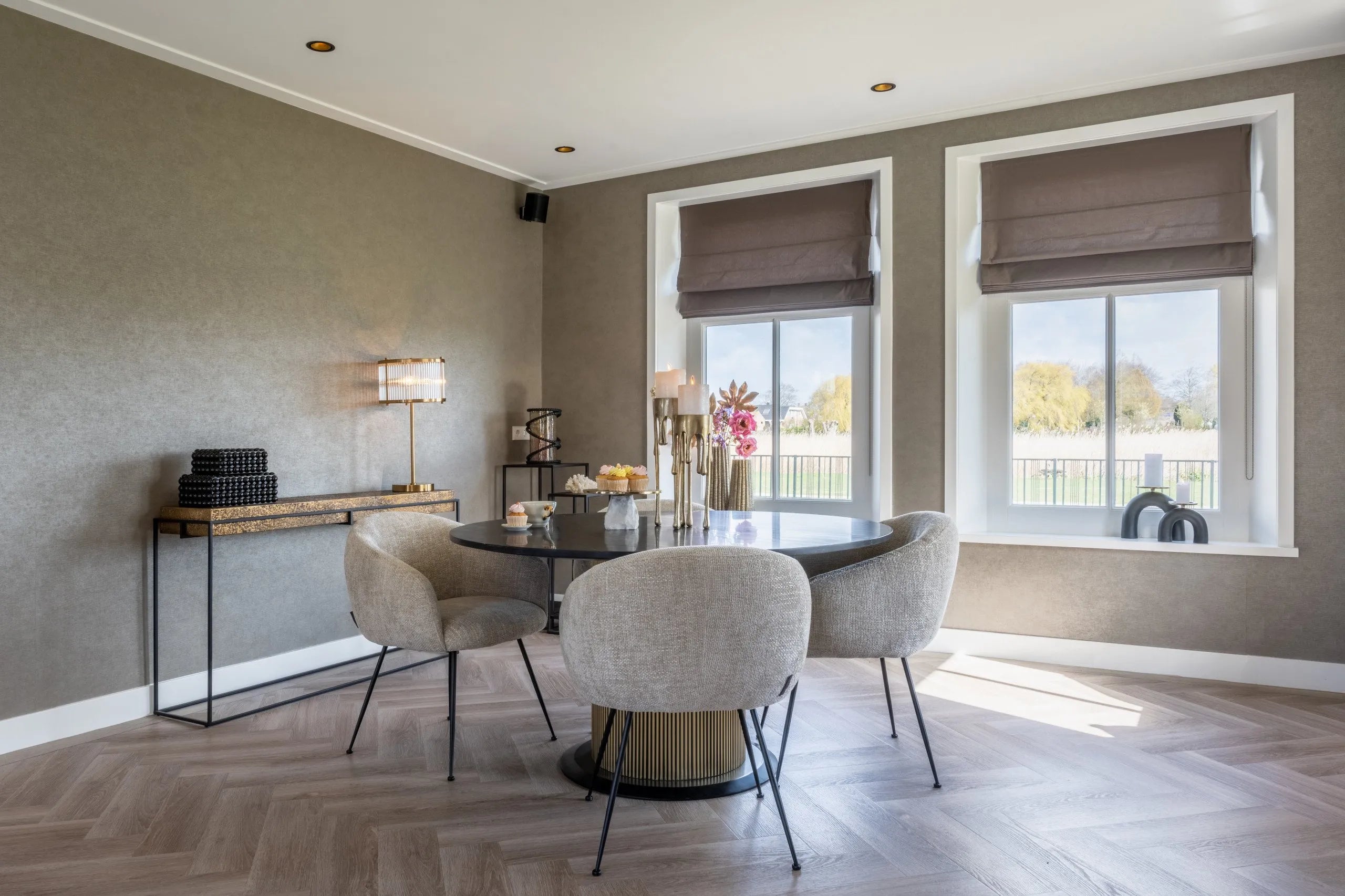 Richmond Interiors Lorin Brushed Gold Dripping Paint Candlestick Holder Large