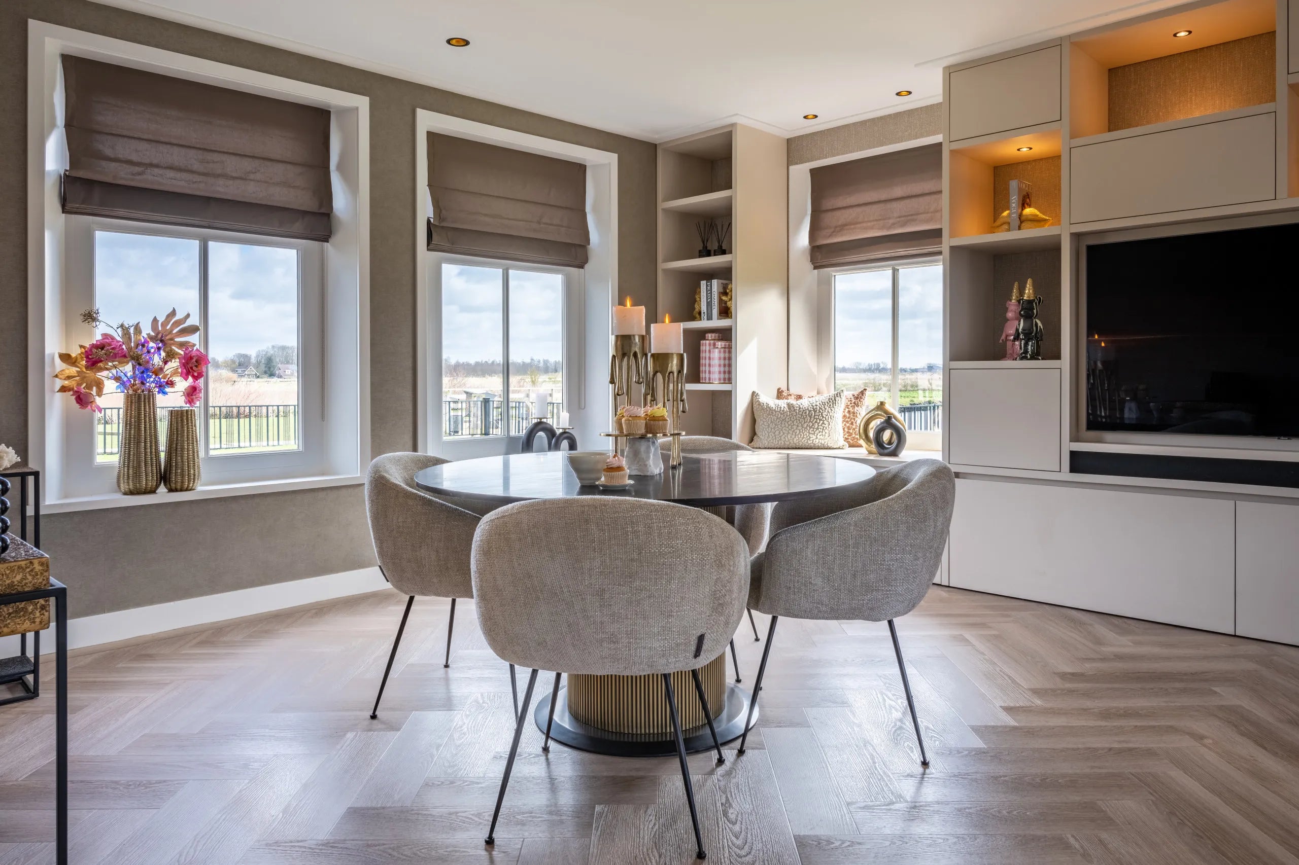 Richmond Interiors Lorin Brushed Gold Dripping Paint Candlestick Holder Small