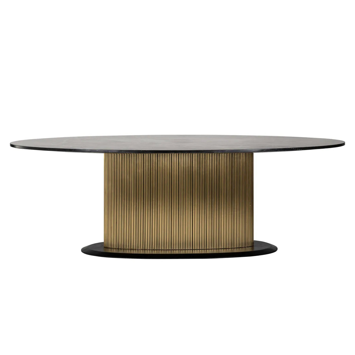 Richmond Interiors Ironville Black Marble & Gold Ribbed Oval Dining Table | 8 Seater