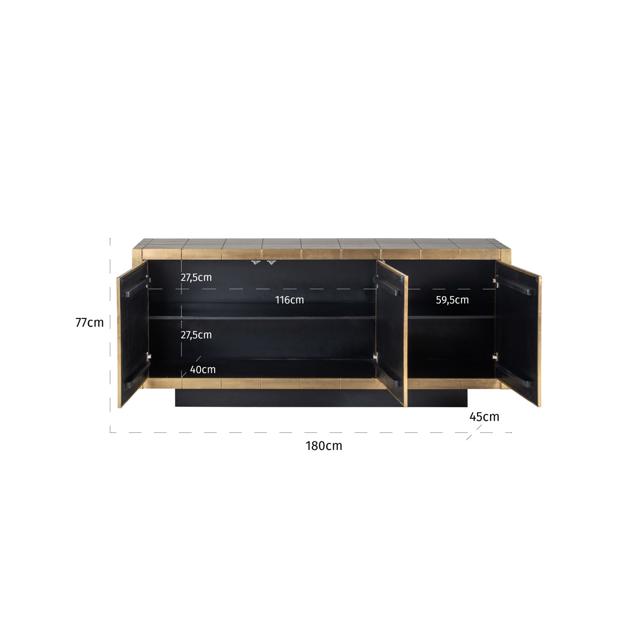 Richmond Interiors Collada Brushed Gold Geometric Pyramid Sideboard