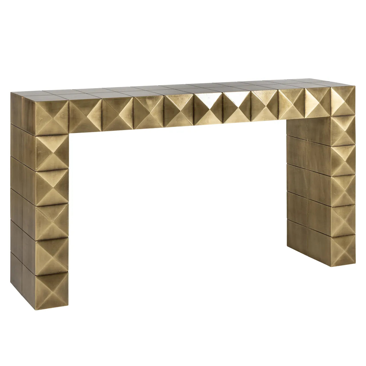 Richmond Interiors Collada Brushed Gold Geometric Pyramid Console Table