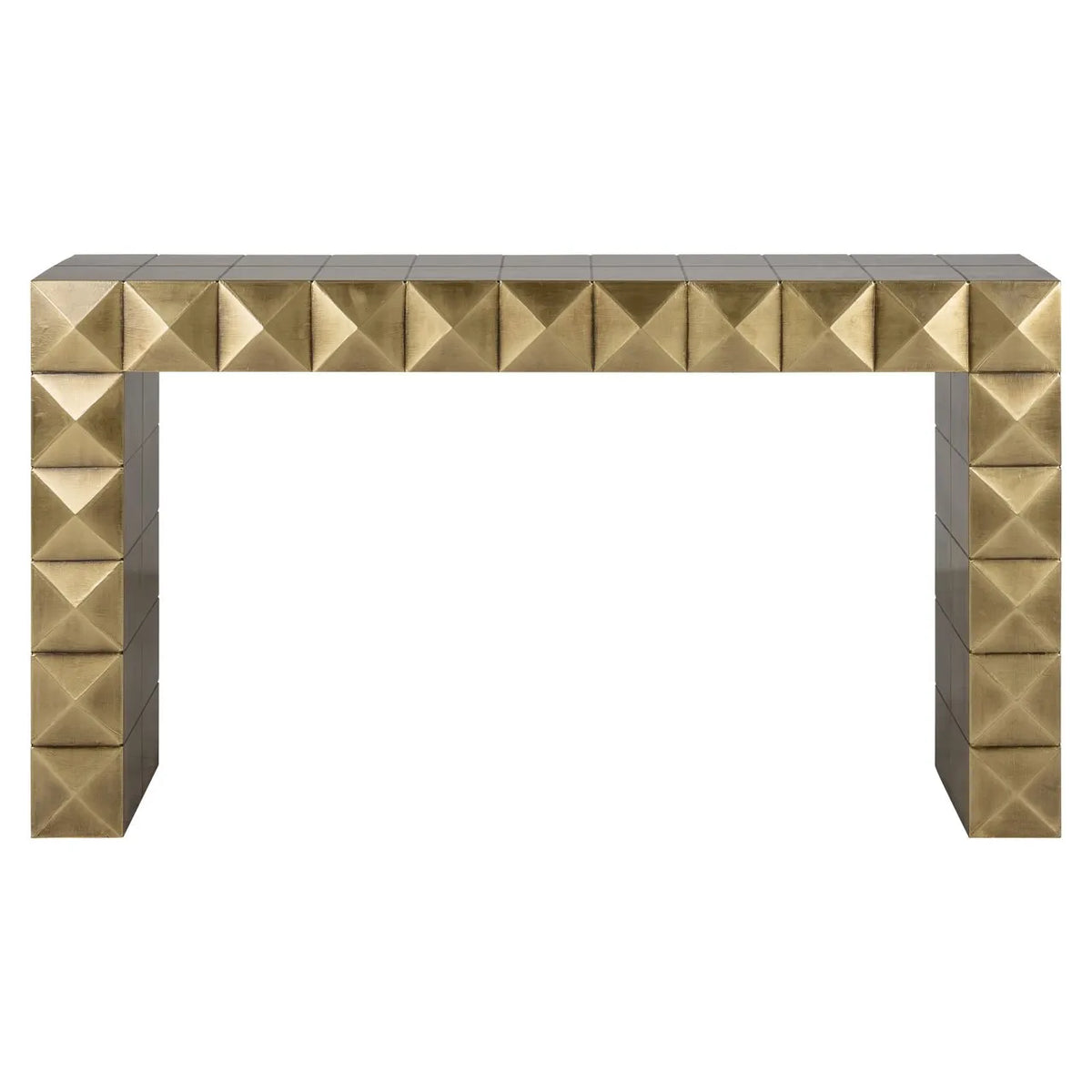 Richmond Interiors Collada Brushed Gold Geometric Pyramid Console Table