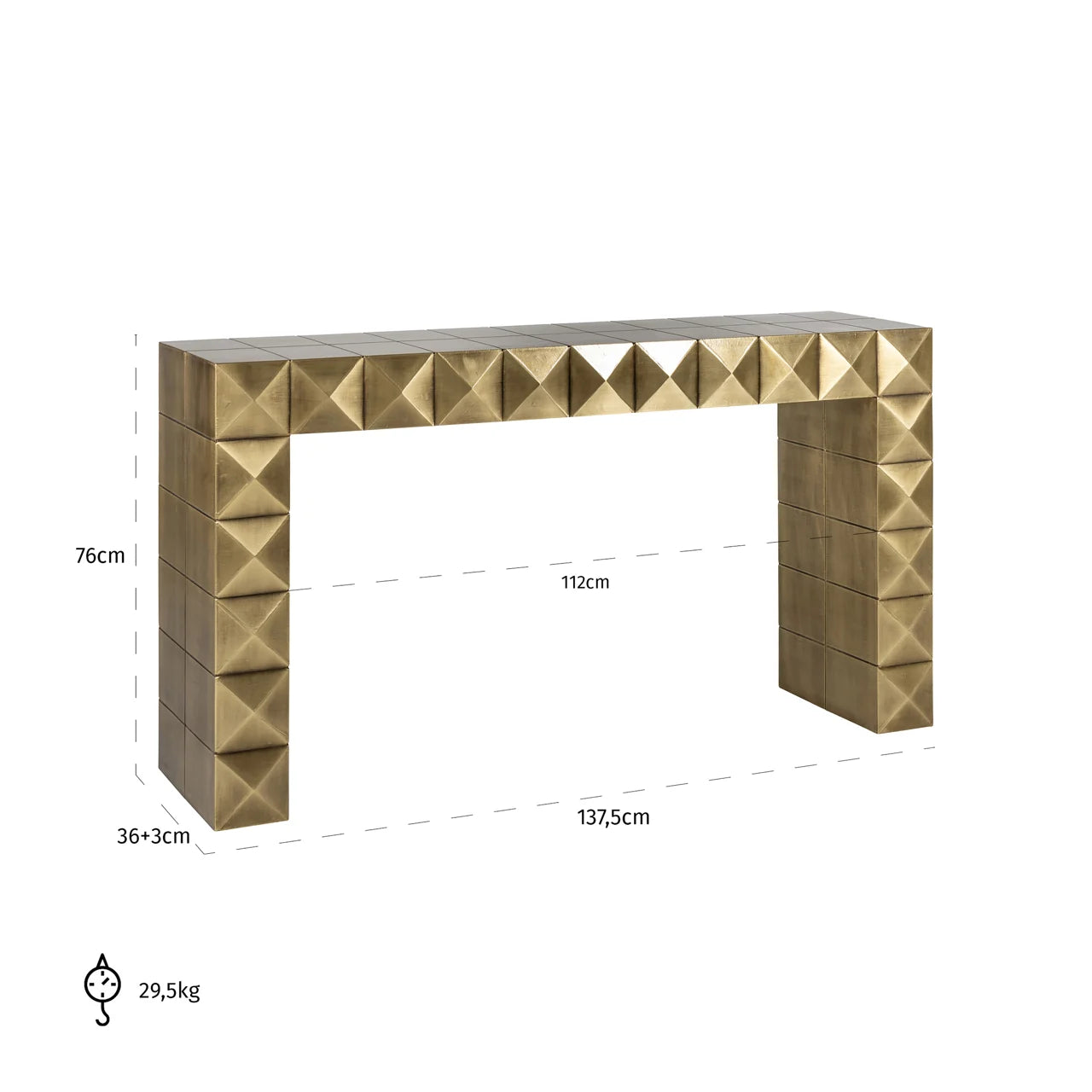 Richmond Interiors Collada Brushed Gold Geometric Pyramid Console Table