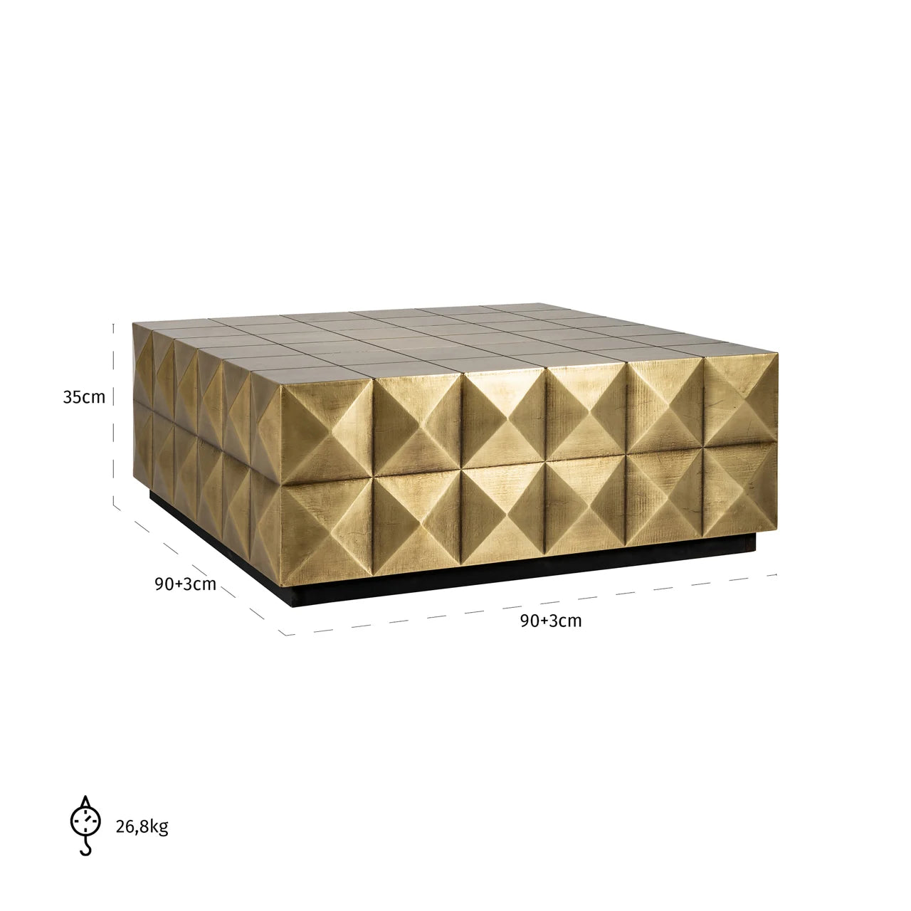 Richmond Interiors Collada Brushed Gold Geometric Pyramid Square Coffee Table