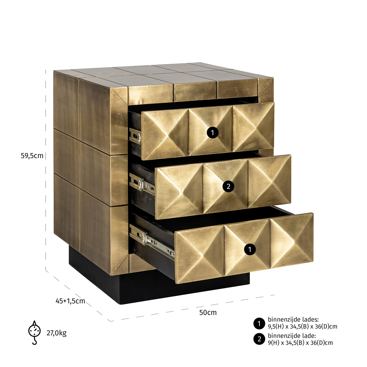 Richmond Interiors Collada Brushed Gold Geometric Pyramid Side Table