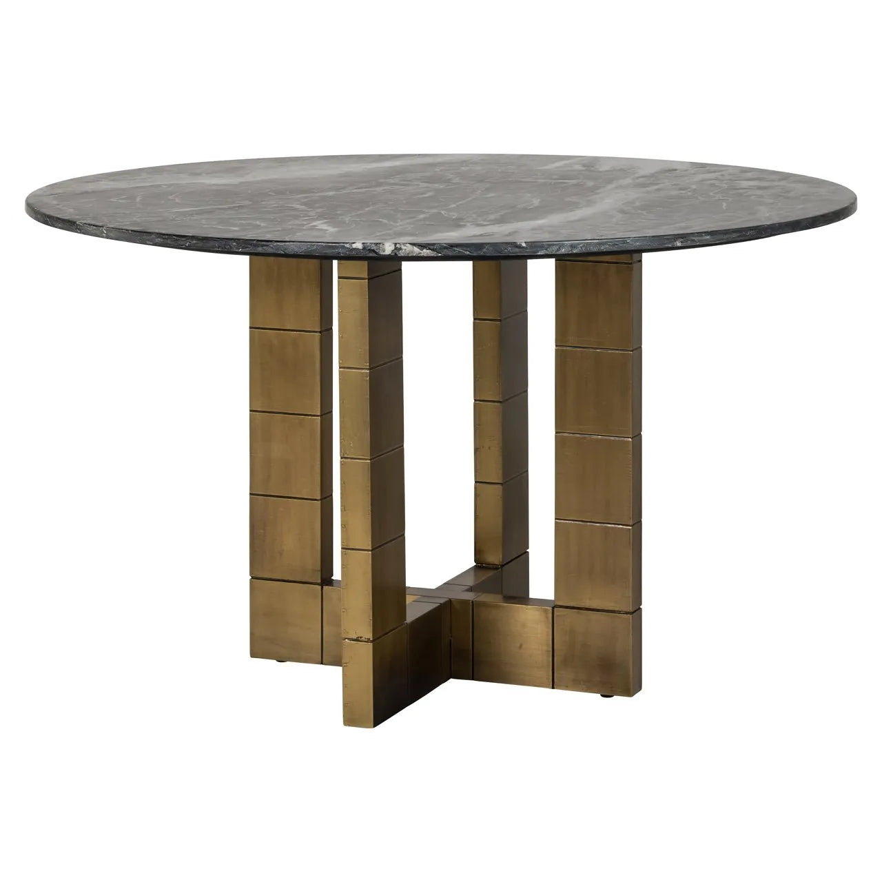 Richmond Interiors Collada Brushed Gold & Black Marble Round Dining Table