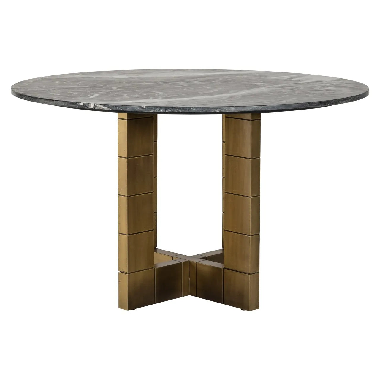 Richmond Interiors Collada Brushed Gold & Black Marble Round Dining Table