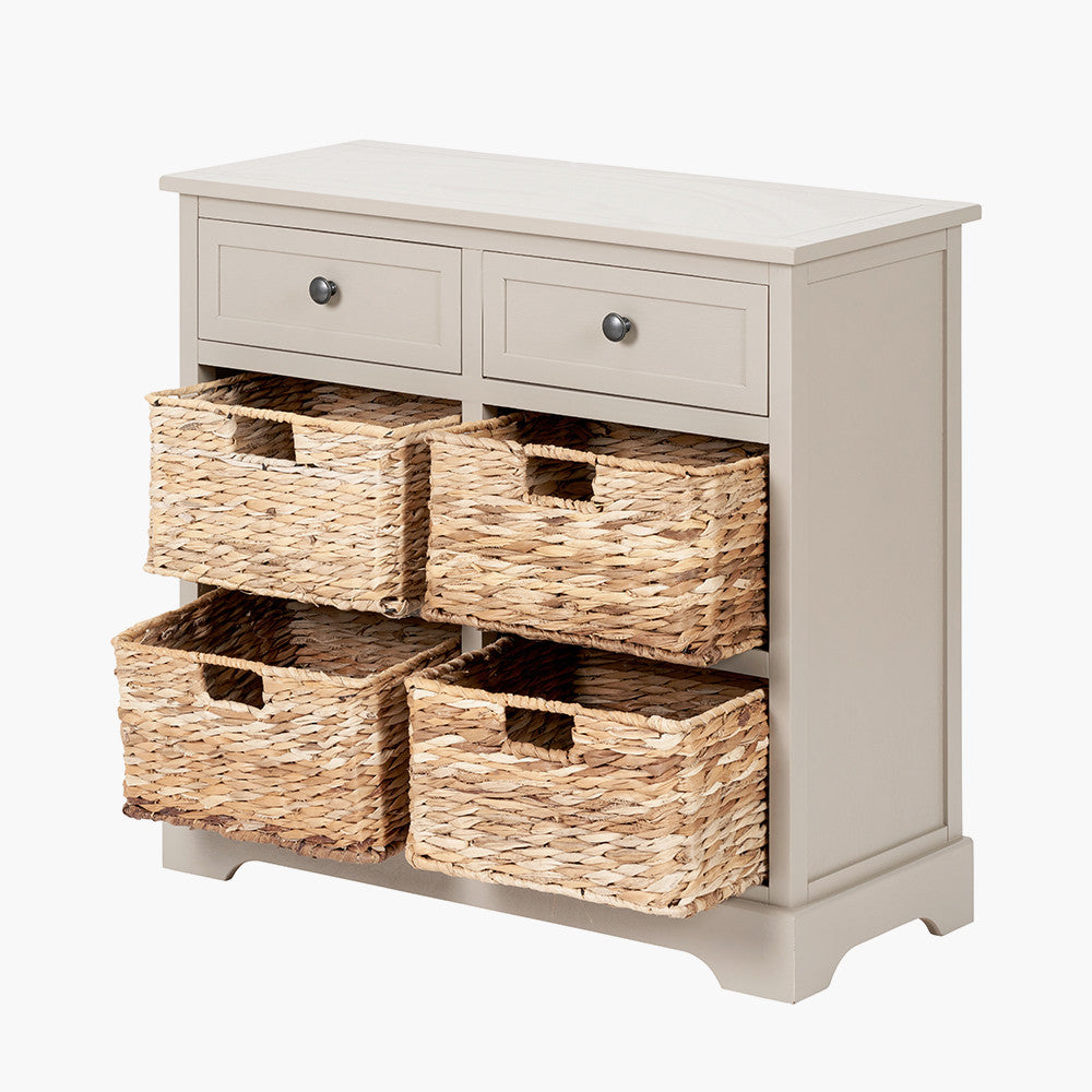 Devonshire Putty Grey Pine Wood with 4 Baskets Sideboard