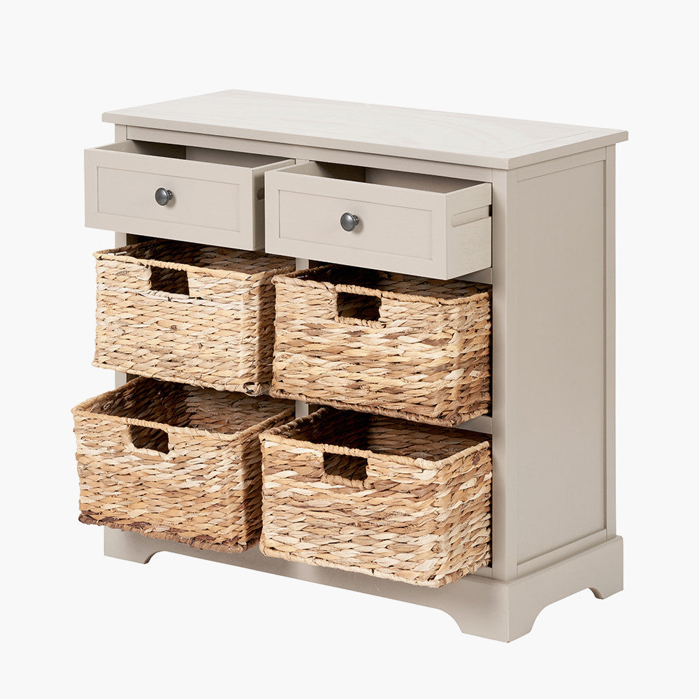 Devonshire Putty Grey Pine Wood with 4 Baskets Sideboard