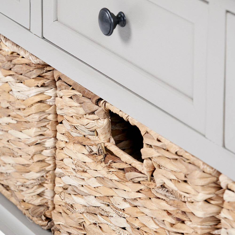 Devonshire Putty Grey Pine Wood Sideboard with 3 Baskets