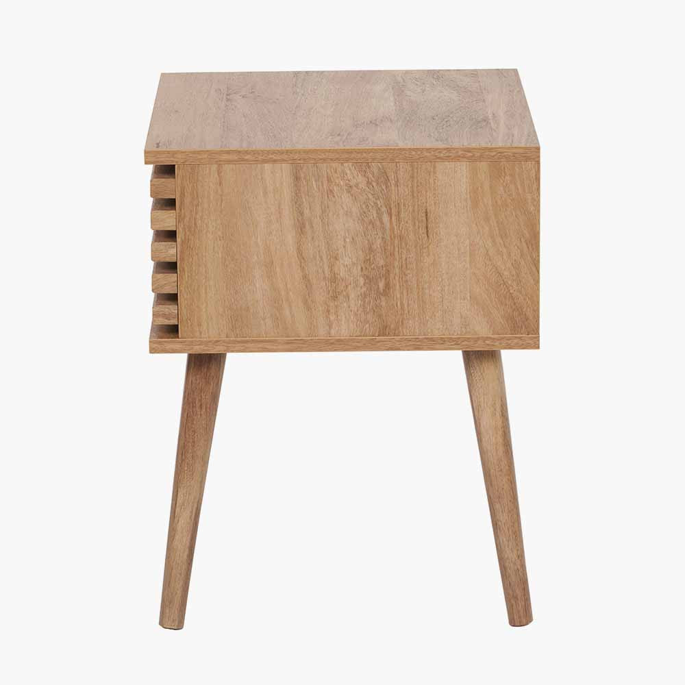 Larvik Natural Eucalyptus Wood Slatted Bedside Table | 1 Drawer