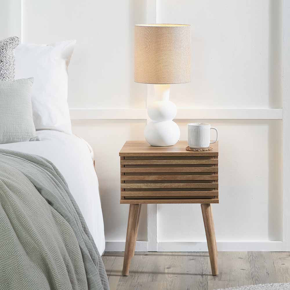 Larvik Natural Eucalyptus Wood Slatted Bedside Table | 1 Drawer
