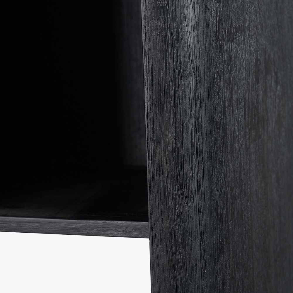 Fiji Black Acacia Wood & Natural Rattan 2 Door 6 Niche Display Unit