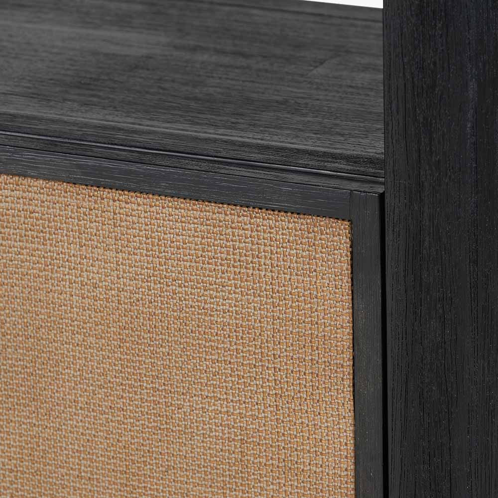 Fiji Black Acacia Wood & Natural Rattan 2 Door 6 Niche Display Unit