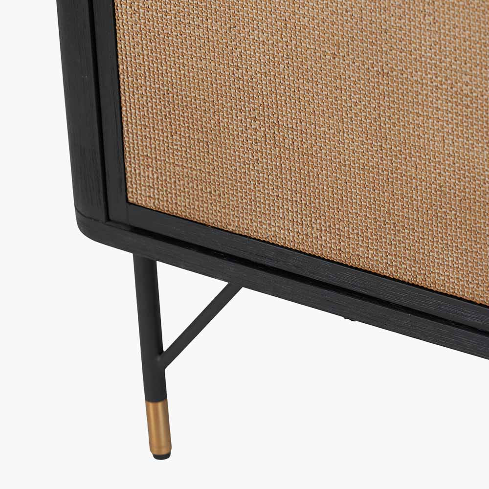 Fiji Black Acacia Wood & Natural Rattan 2 Door 6 Niche Display Unit