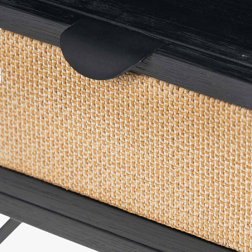 Fiji Black Acacia Wood & Natural Rattan Bedside Table