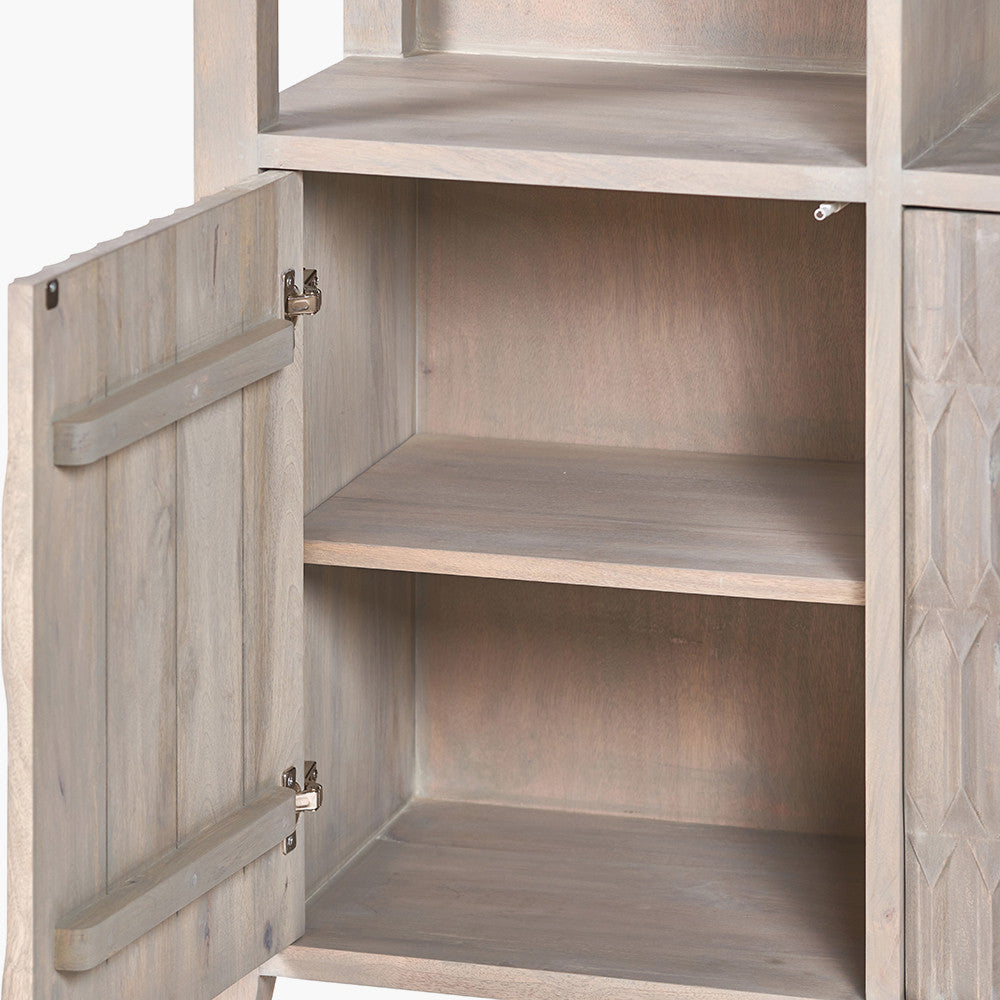 Khao Light Grey Mango Wood 2 Door 6 Niche Display Unit