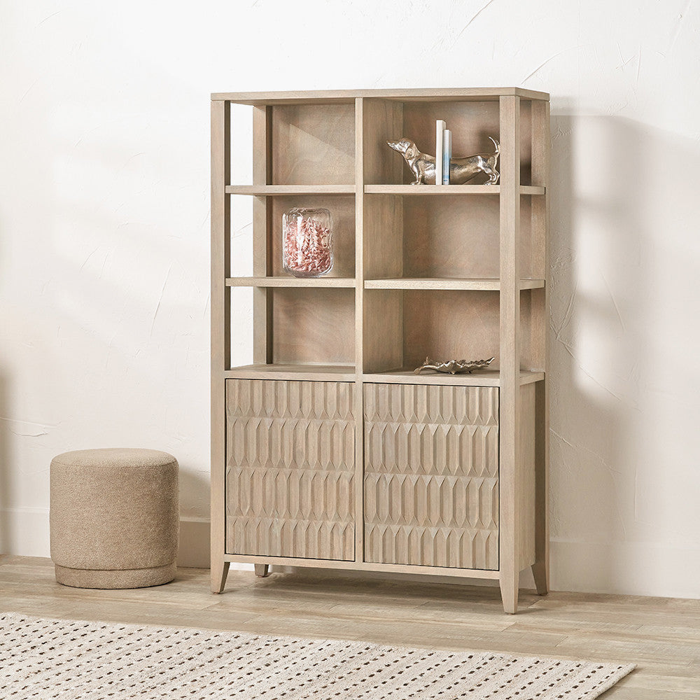 Khao Light Grey Mango Wood 2 Door 6 Niche Display Unit