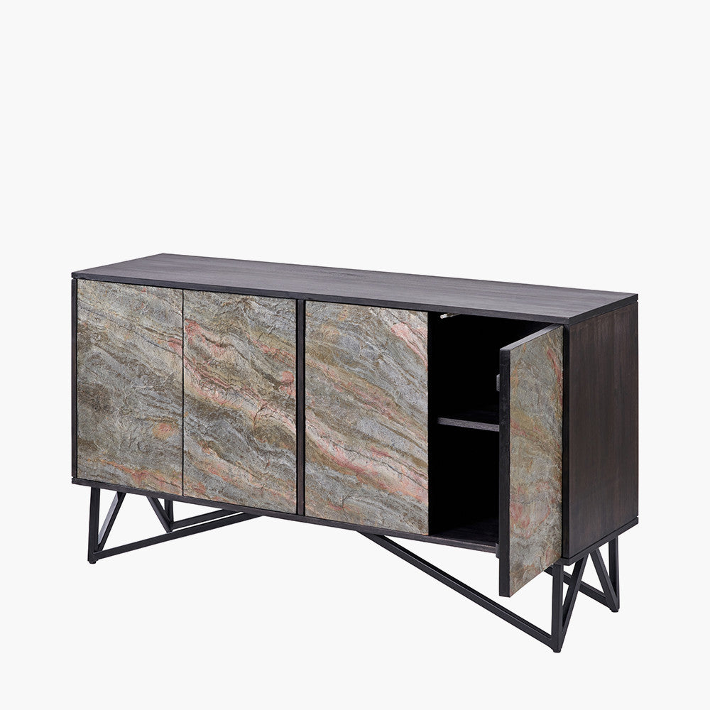 Verde Black Mango Wood & Stone Veneer Sideboard