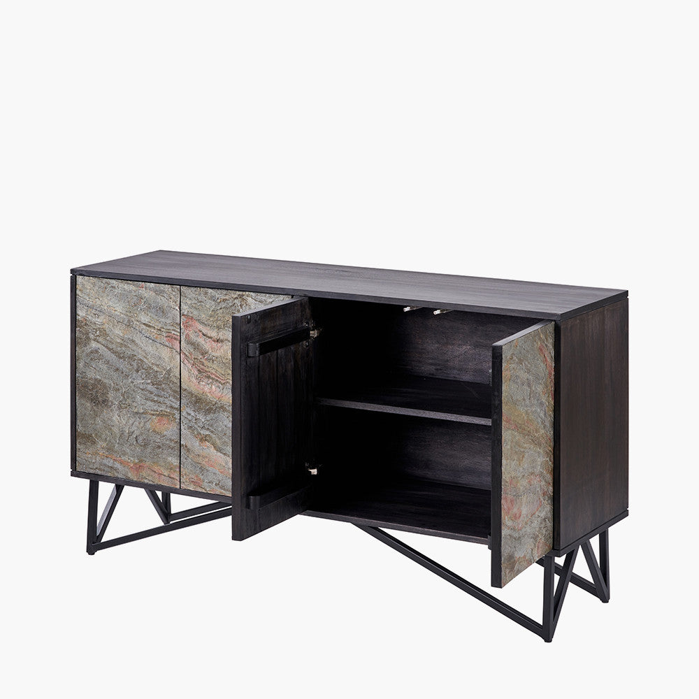 Verde Black Mango Wood & Stone Veneer Sideboard