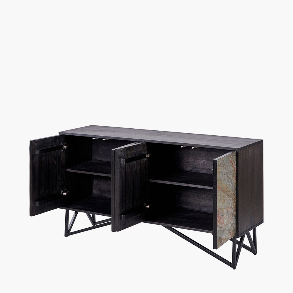 Verde Black Mango Wood & Stone Veneer Sideboard