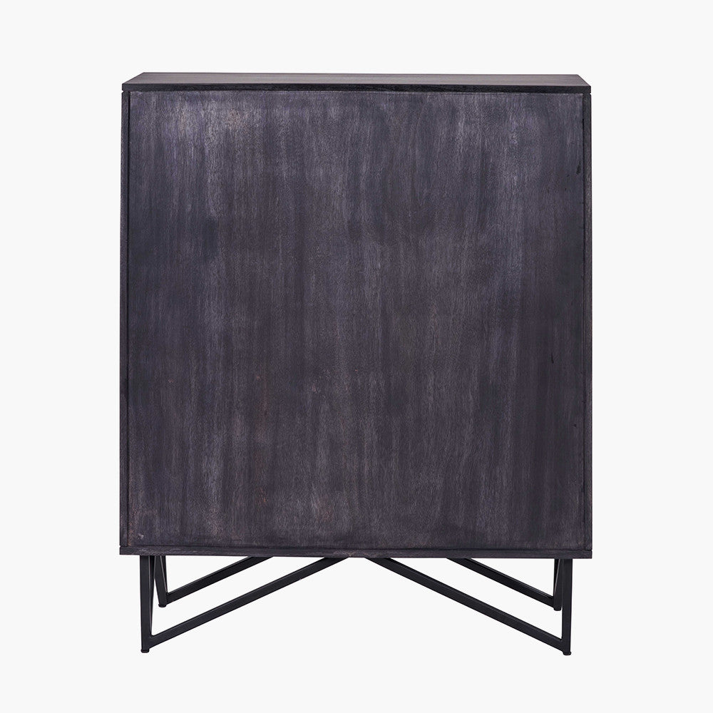 Verde Black Mango Wood & Stone Veneer 2 Door Bar Cabinet
