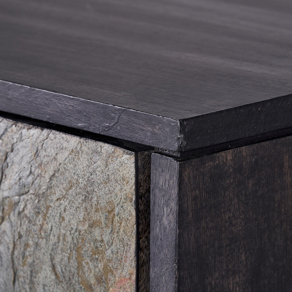 Verde Black Mango Wood & Stone Veneer 2 Door Bar Cabinet