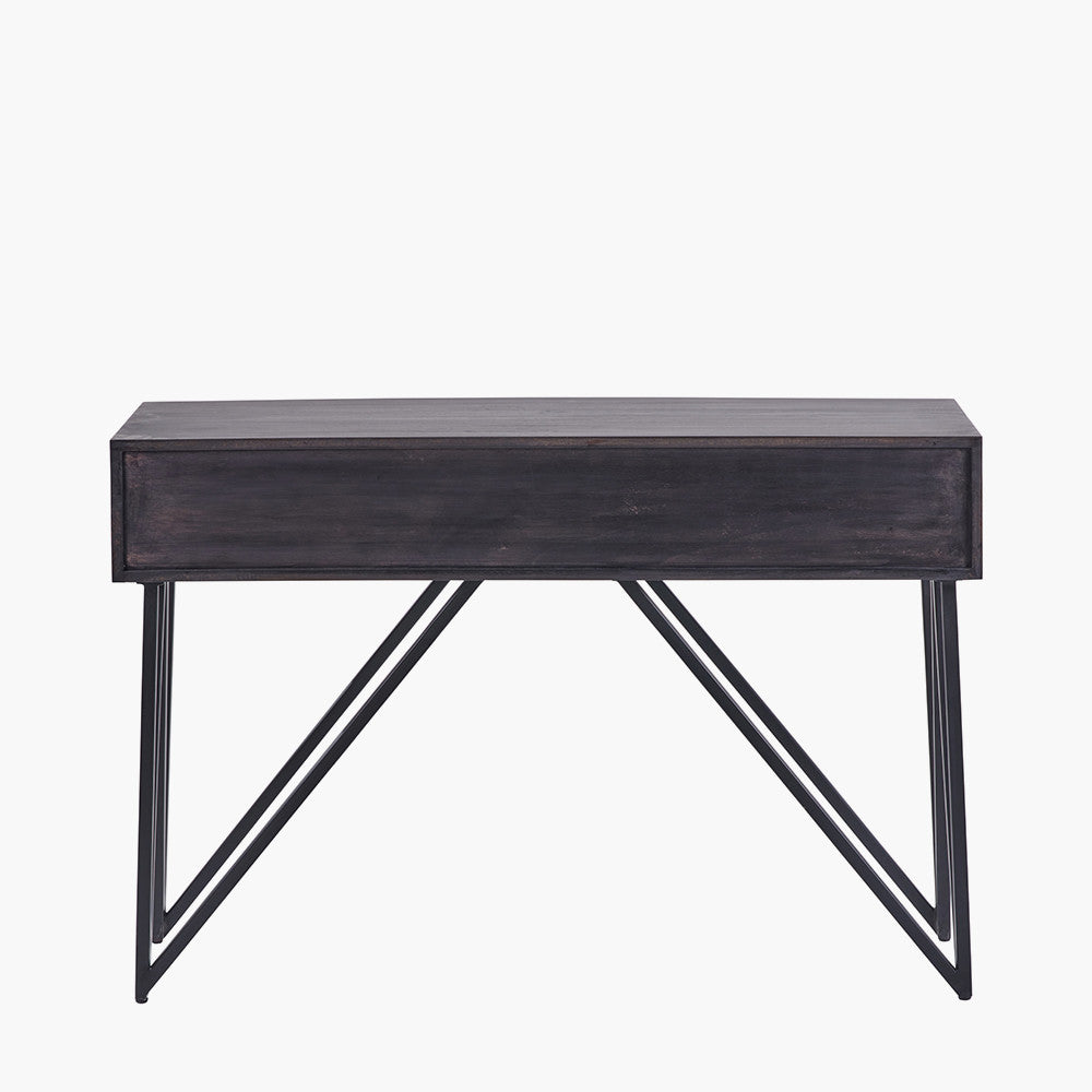 Verde Black Mango Wood & Stone Veneer Console Table | 2 Drawers